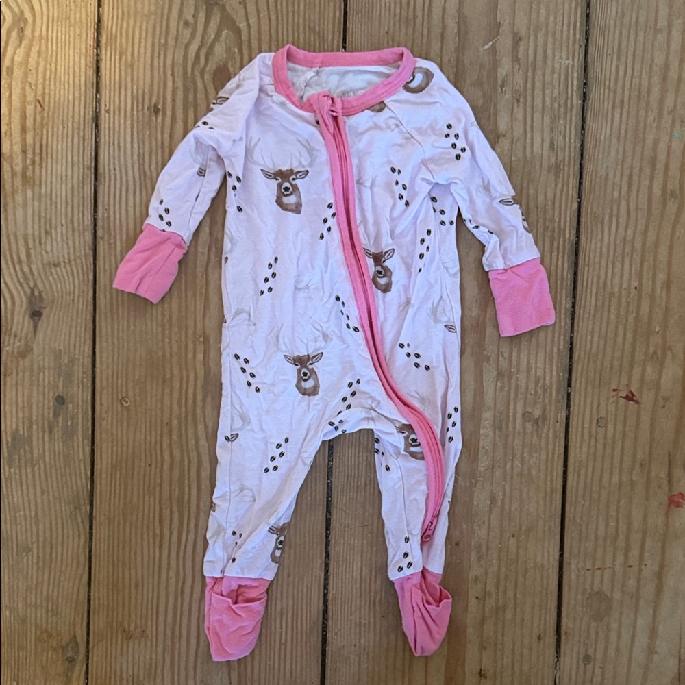 Pink Deer Print Kids One Piece Bamboo